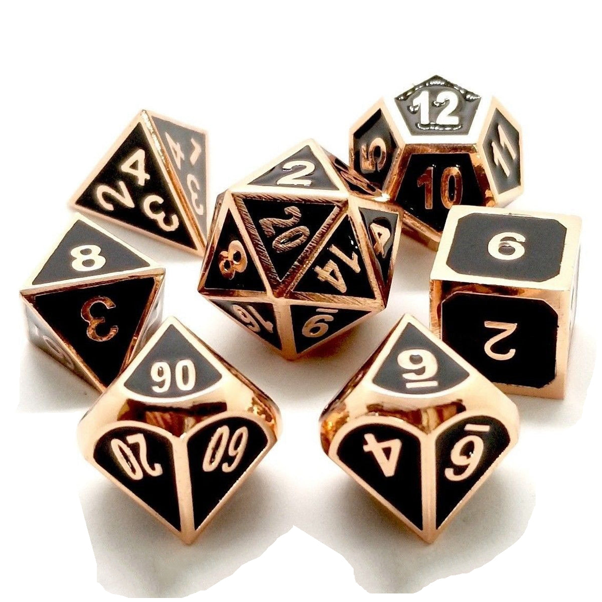 UltraDice™ 7Pcs Gold Dice Zinc Alloy Metal Polyhedral Role Multi-sided D4-D20 with Pouch