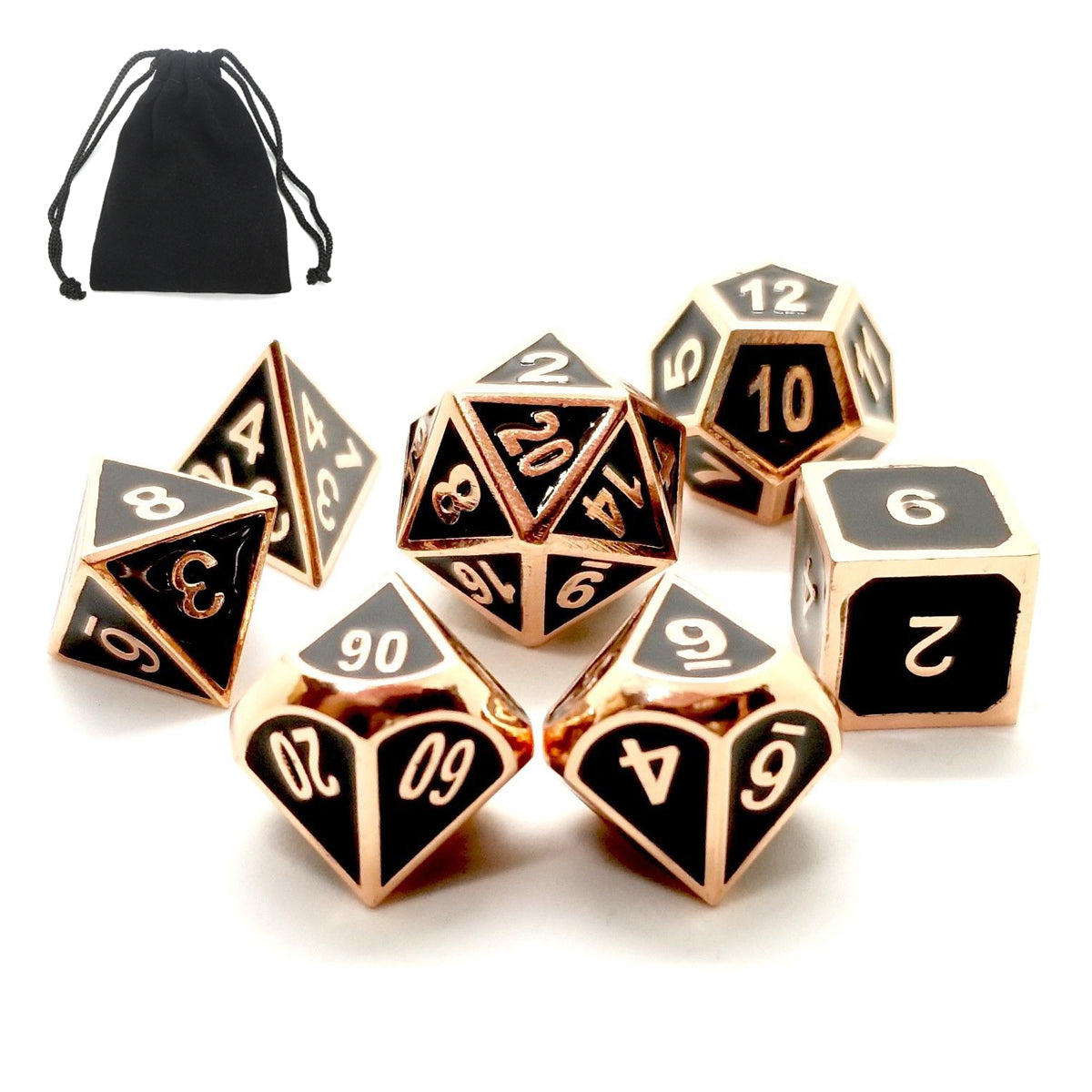 UltraDice™ 7Pcs Gold Dice Zinc Alloy Metal Polyhedral Role Multi-sided D4-D20 with Pouch